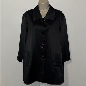 Scott Taylor Tailored Black Satin 3/4 Sleeve Blazer 4 Button Jacket Women's 1X